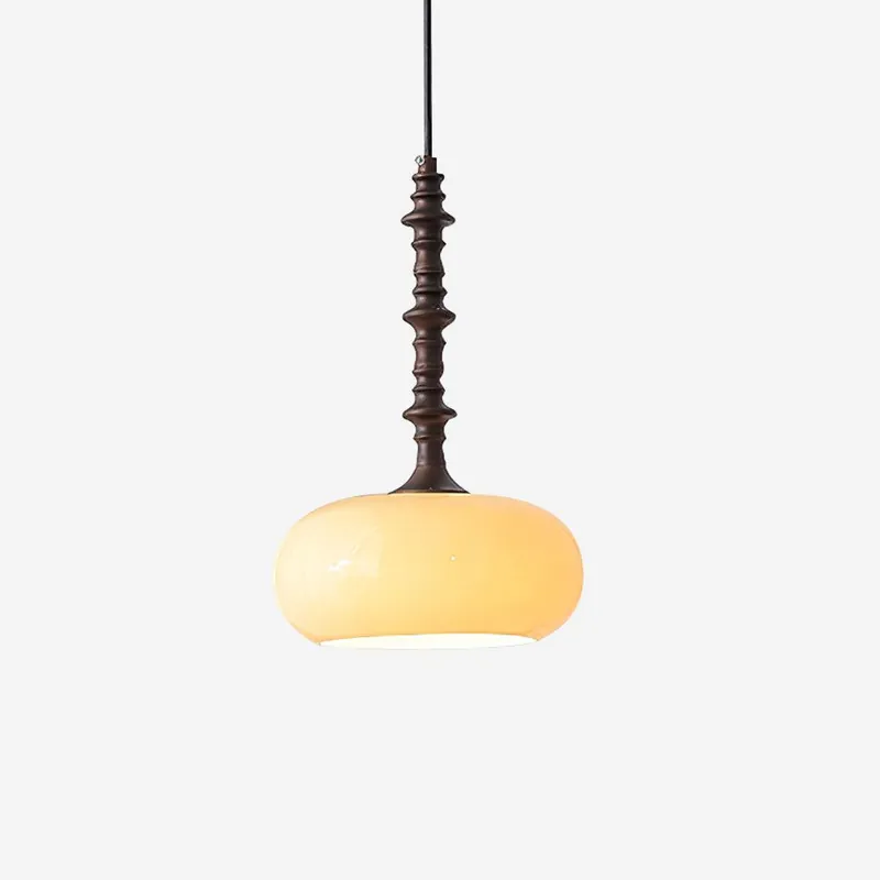 Lampe Pendante Abat-jour en Verre Blanc Tourné Marron Vintage