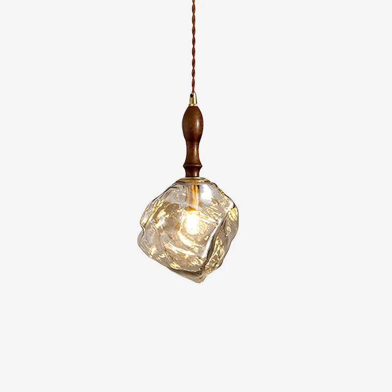 Virelli Lampe Pendante Bois de Noyer Abat-jour Cube en Verre Sculptural Chic