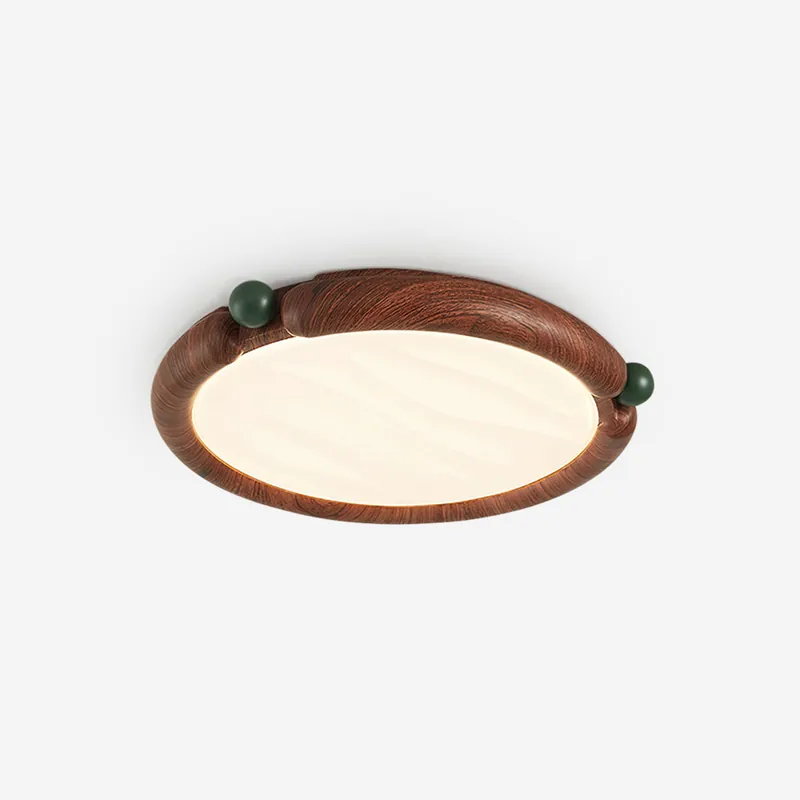 Virelli Lampe de Plafond Panneau Acrylique Rond Bois de Noyer Résine A\\/B Modèle Naturel