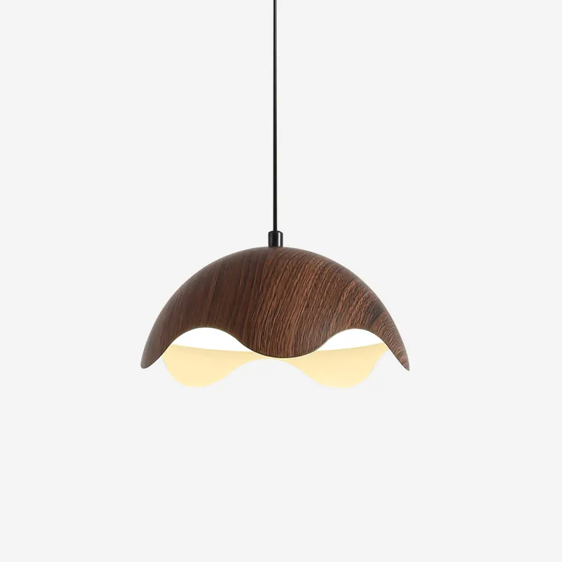 Suspension Abat-jour en Grain de Bois Vague Ambiance Minimaliste