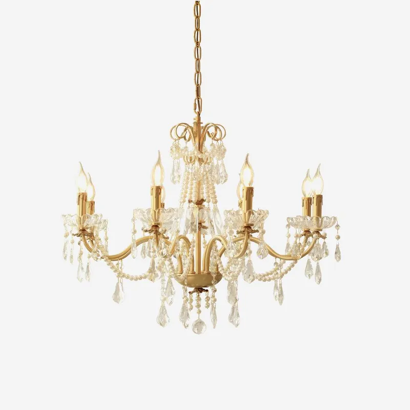 Lustre Chandelier en Cristal Perles Suspendues