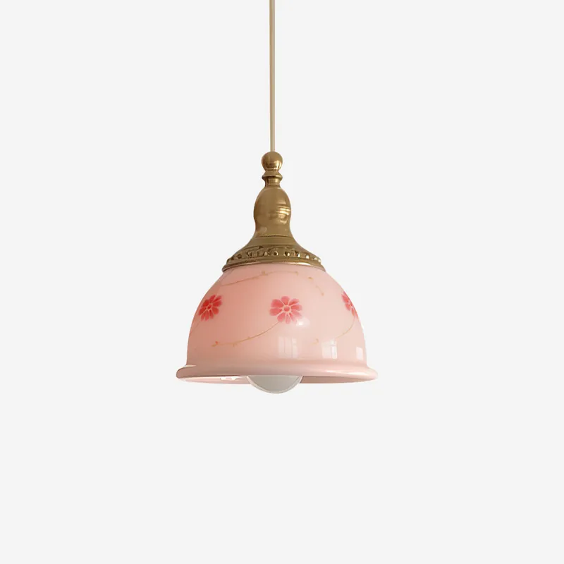 Suspension Laiton Verre Floral Modèle Dôme Ombre Ancien
