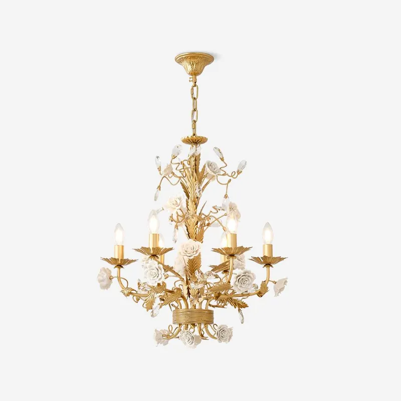 Lustre Orné Cadre Porcelaine Roses Cristal Classique Luxe