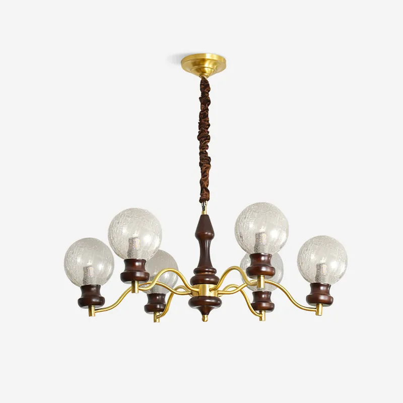 Minerva Lustre Verre Bois Vintage