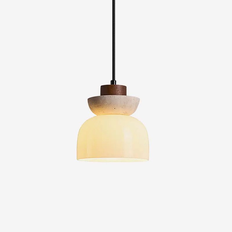 Ritta Lampe Pendentive Dôme en Travertin et Verre