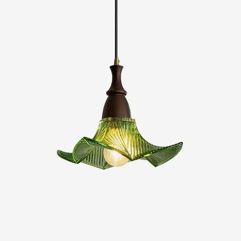 Lila Suspension Lampe en Verre Pliée Verte Vintage
