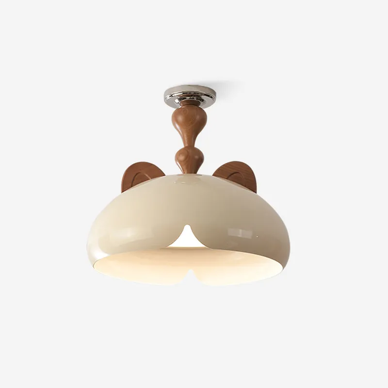 Cat Plafonnier Dôme Brillant Oreilles en Bois
