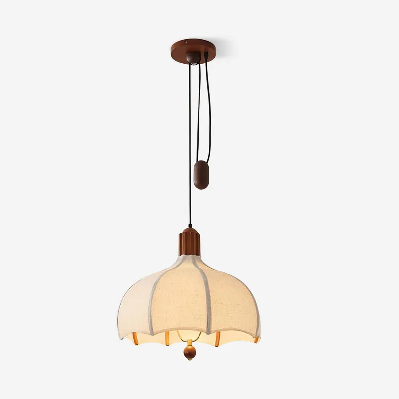 Revi Suspension Lampe Bois Tissu Festonné Réglable