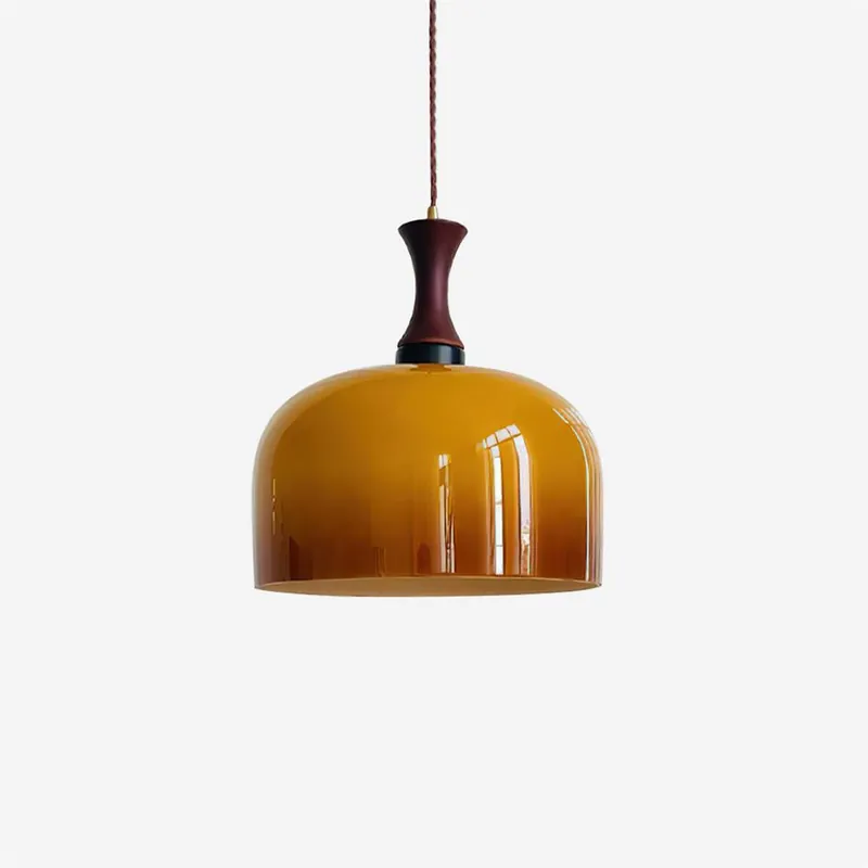 Lacey Suspension Lampe en Verre avec Dôme Ambre et Col en Bois