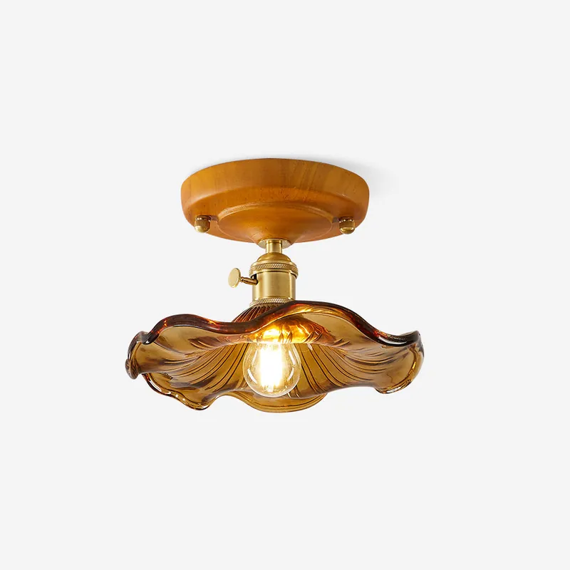 Aura Plafonnier Vintage Abat-jour Verre Laiton