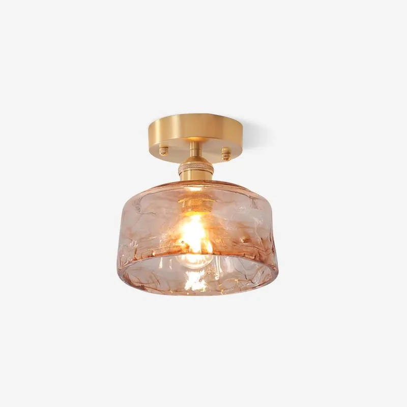 Deckenlampe mit spiralförmigem bernsteinfarbenem Glas und industriellem Vintage-Messing