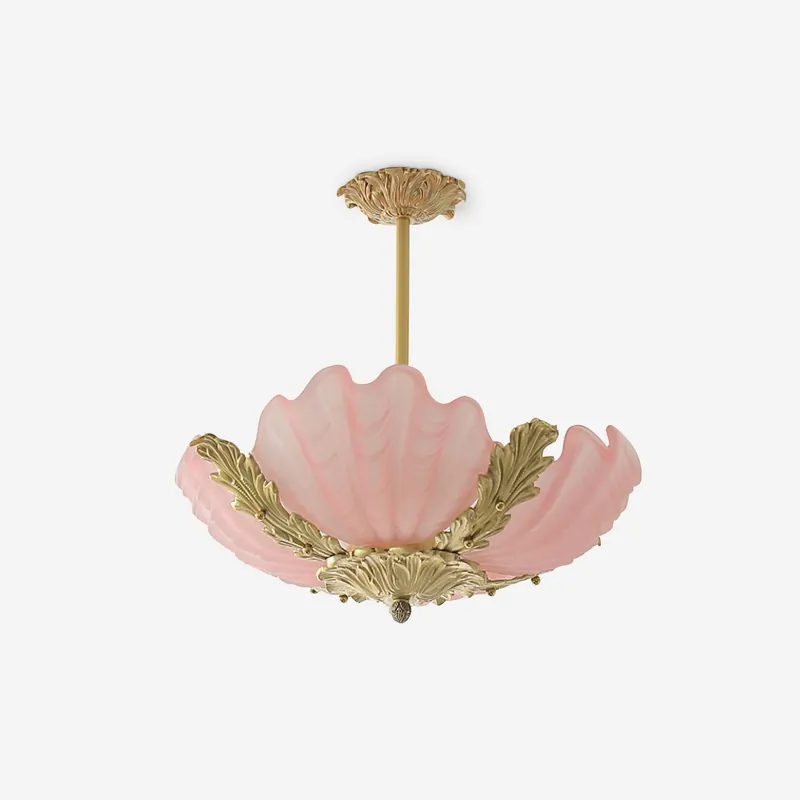 Pendelleuchte Muschel Murano Rosa mit Barock Messing Stange Künstlerischer Flair