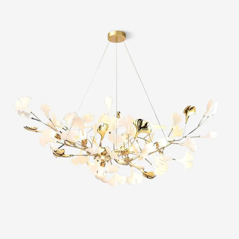 Ginkgo Leuchter Weiße Keramik Blütenblätter Gold Jugendstil Organisch