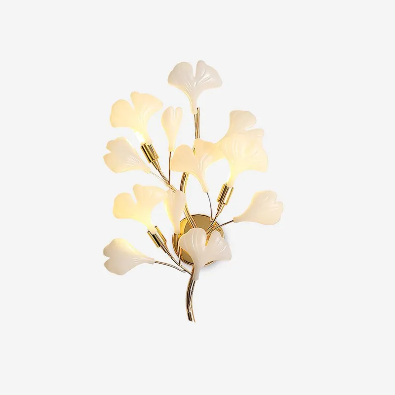 Gingko Wandleuchte Lampenschirme aus Keramik Blütenblätter Gold Jugendstil