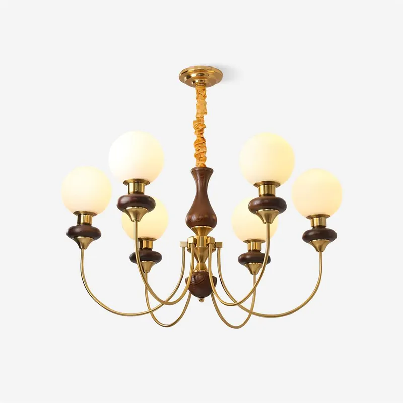 Lustra Leuchter Messing Gebogene Arme Nussbaum Vintage Elegant
