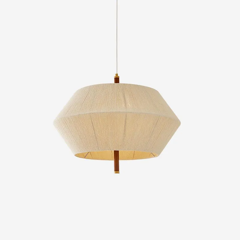 Lustra Pendelleuchte mit Lampenschirm aus Baumwollgewebe und Natur Nussbaum