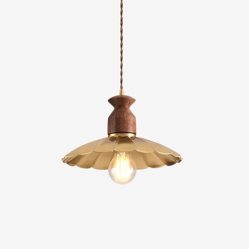 Virelli Pendelleuchte Lampenschirm Aus Messing Geschnitten Nussbaum Vintage