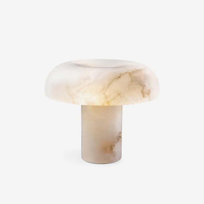Virelli Tischlampe mit Alabaster-Schirm, Pilzform, Skulpturale Messingbasis, Warm