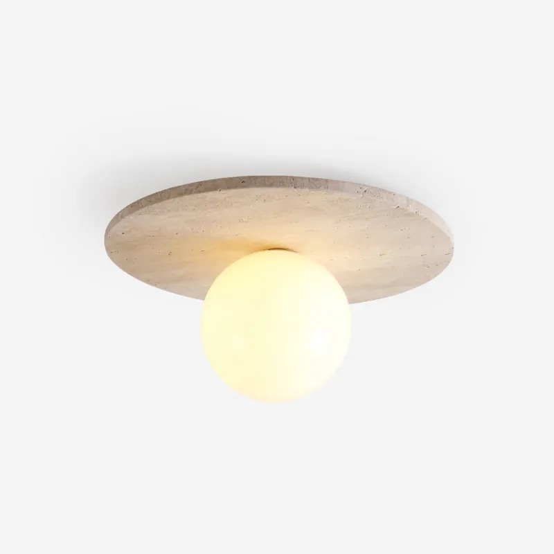 Virelli Deckenlampe mit Travertin-Diskus und Glasglobus, Scandi Cozy