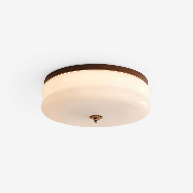 Deckenlampe mit doppellagigem Glasschirm und Nussbaumholz im minimalistischen Design