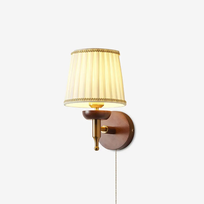 Wandleuchte Stoff Modern Klassisch Gold Nussbaum Schlafzimmer