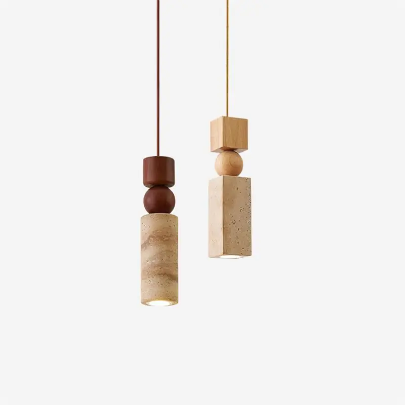 Pendelleuchte Geometrisch Holz Travertin Minimalistisch Nordisch Hängend