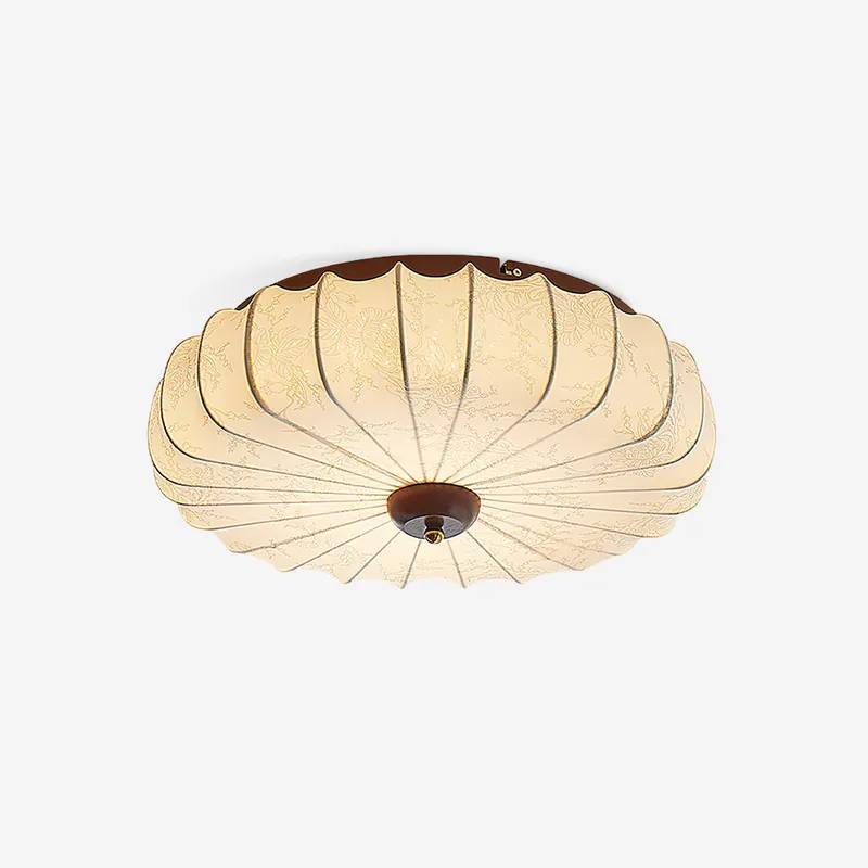Deckenleuchte Stoff Schatten Plissiert Lotus Form Holz Baldachin