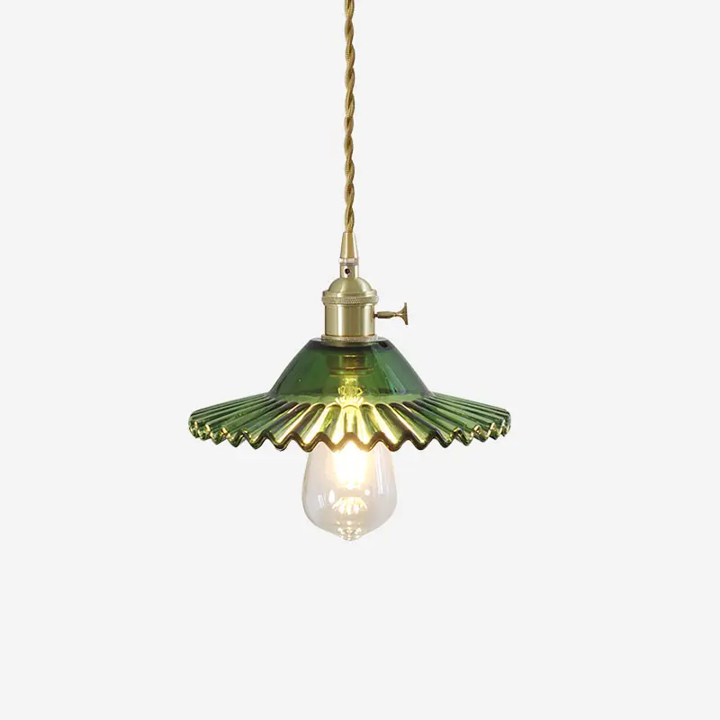 Pendelleuchte Zerzaust Glas Schatten Wellenförmig Rand Messing Akzente Retro