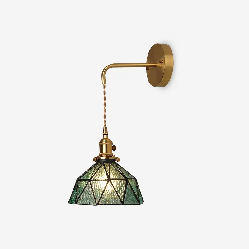 Wandleuchte Geometrisch Bunt Glas Antik Messing Pastoral