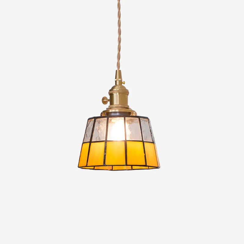 Pendelleuchte Bunt Glas Schatten Antik Modell Messing Retro