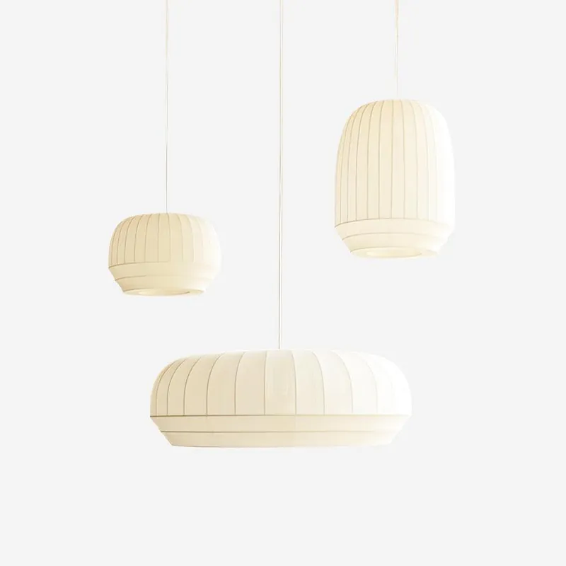 Pendelleuchte Seide Lampenschirm Weiß Stoff Vertikale Linien Weich Modern Minimalistisch