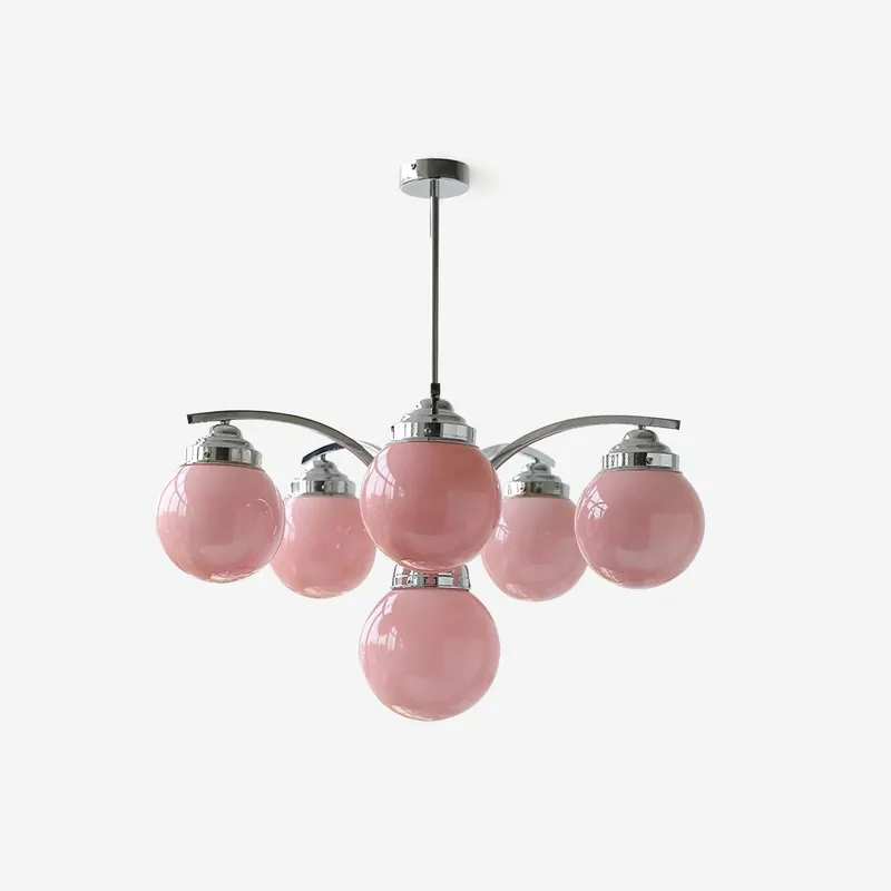 Salamanca Kronleuchter Rosa Glas-Kugeln Stilvolle Chrombögen