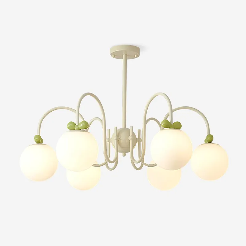 Cherry Kronleuchter Mattglas Globus Creme Zweige