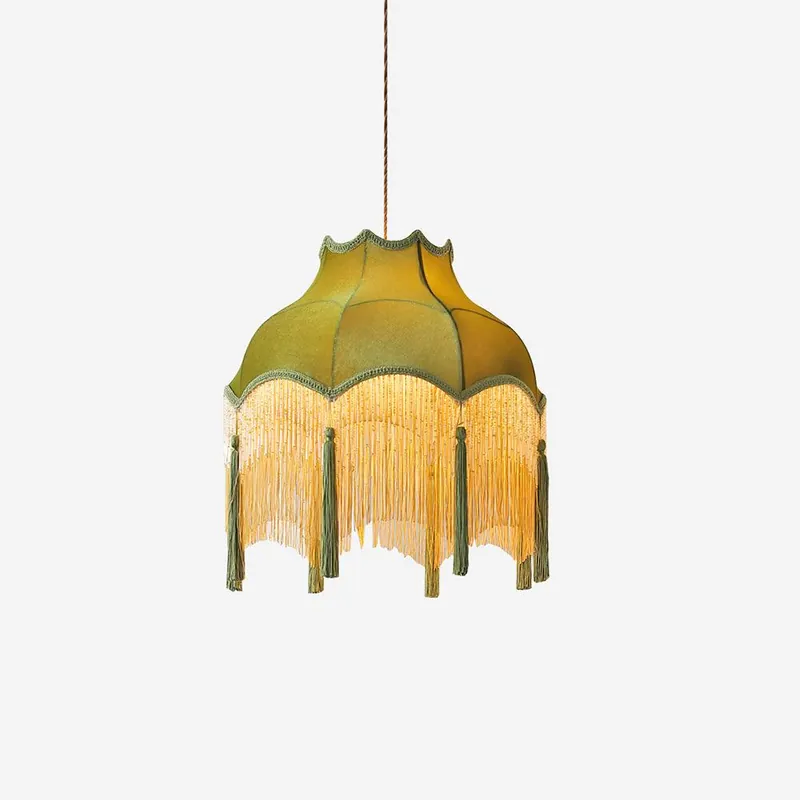 Fina Hängelampe eleganter Vintage-Velours mit Fransen und Quasten