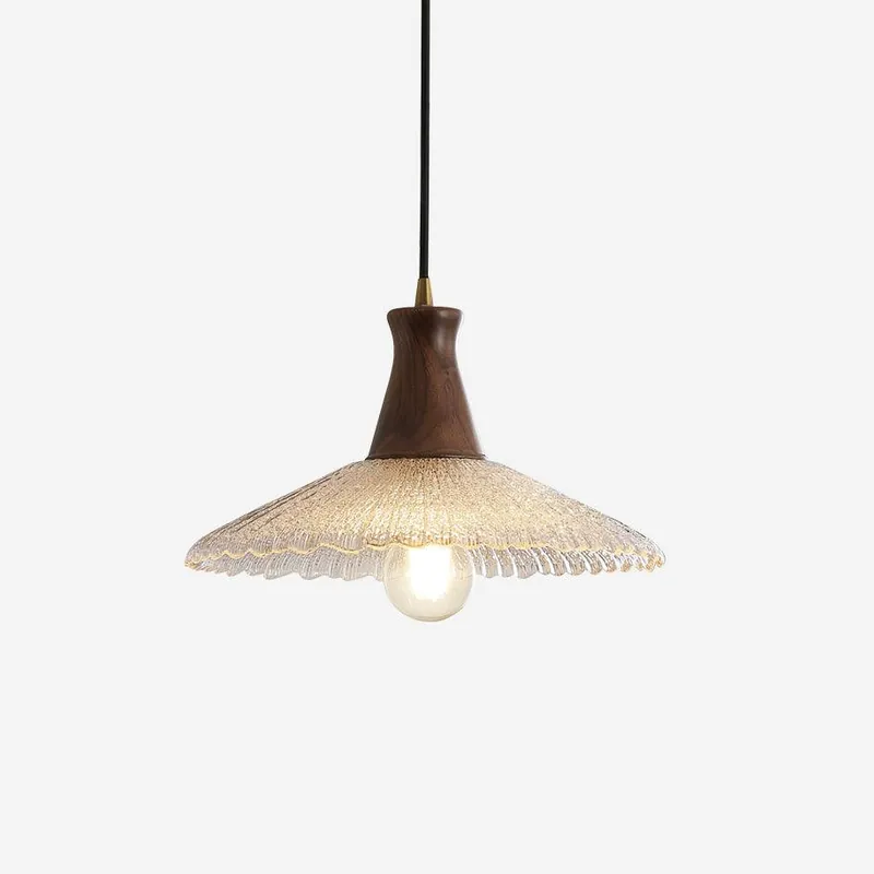 Eikon Hängelampe eleganter Nussbaum mit strukturiertem Glas