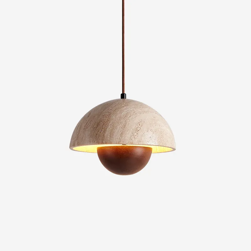 Ritta Pendelleuchte aus Travertin und Holz