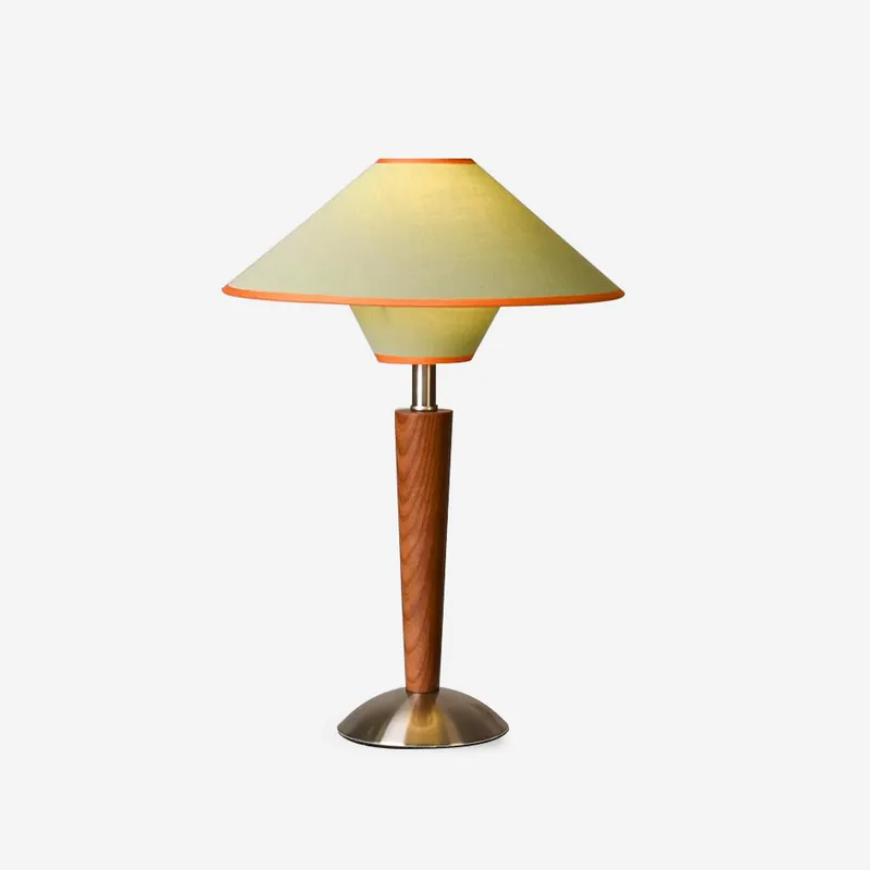 Perzel Tischlampe Holzstange Stoffschirm