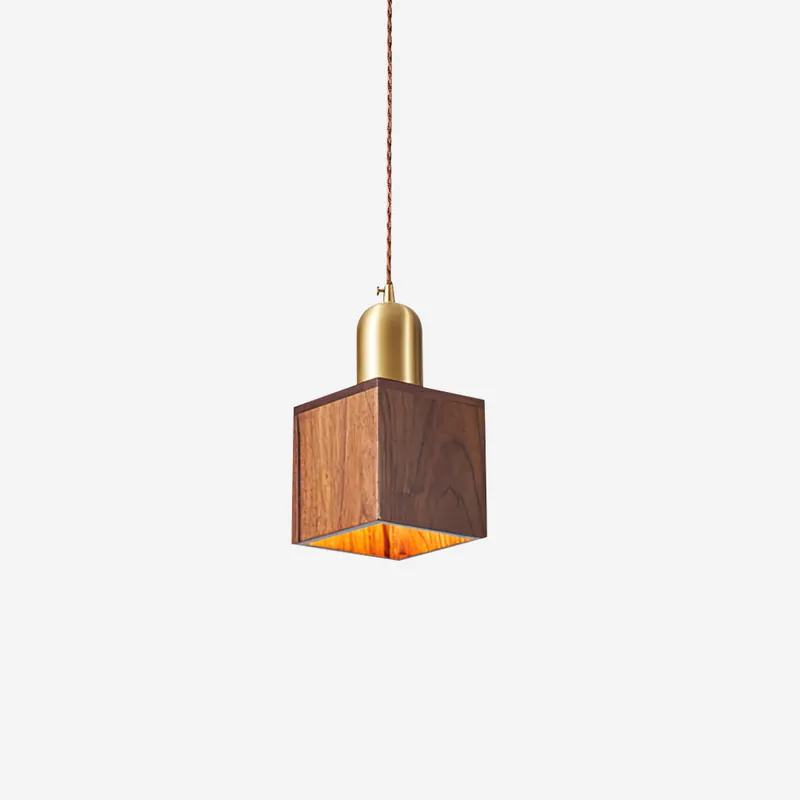Emberin Pendelleuchte aus Holz in passenden Formen aus Massivholz und Messing