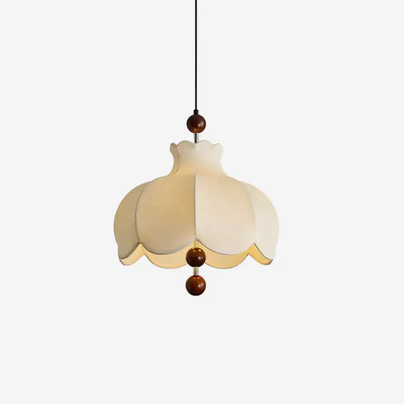 Oria Pendelleuchte mit Stoffschirm und Holzakzenten, Vintage-Stil, für das Wohnzimmer