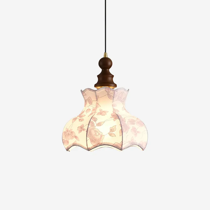 Lumain Leuchtende Pendelleuchte und Vintage-Stoff aus Holz mit elegantem Blumenmuster