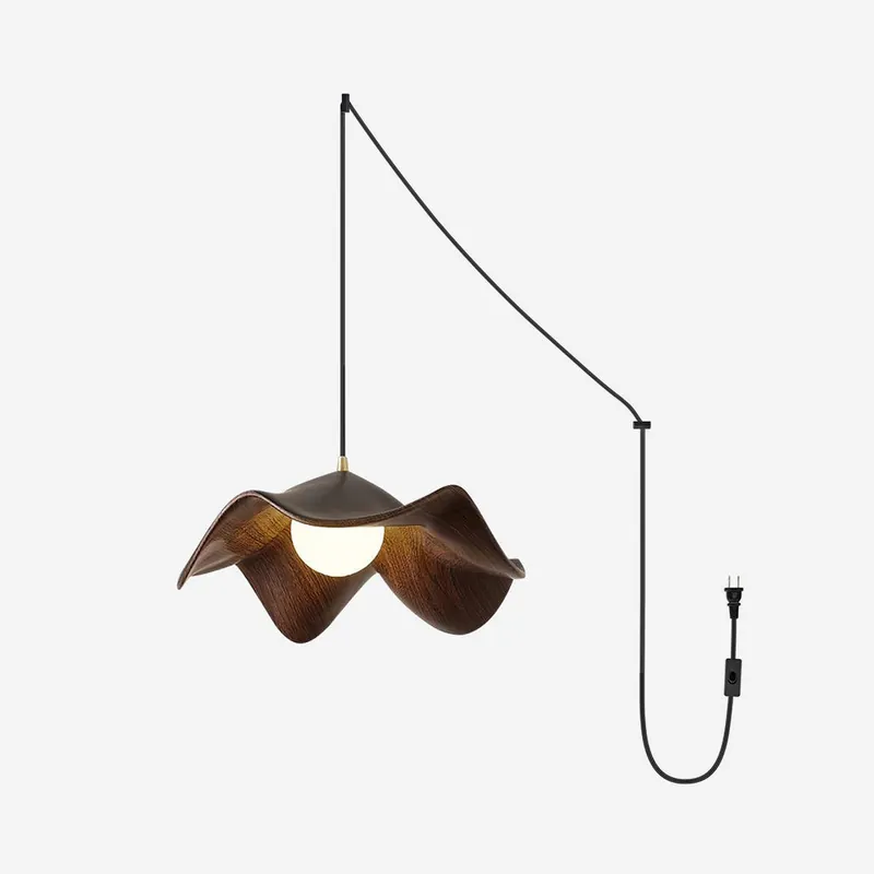 Brioce Pendelleuchte mit weißem Harzschirm und Nussbaum für Wohnzimmer und Esszimmer