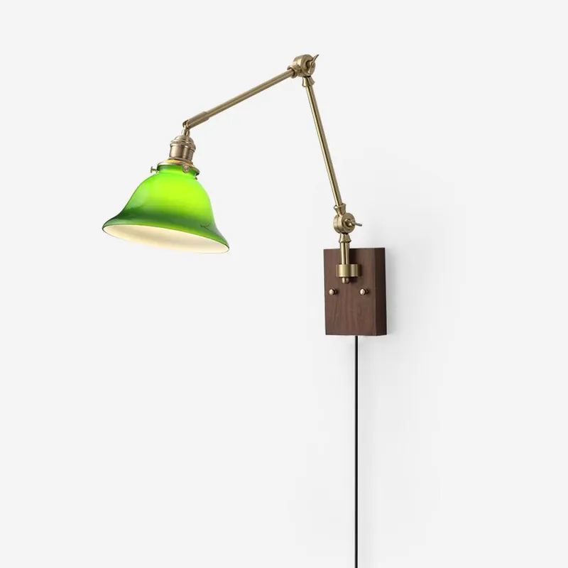 Vionde Verstellbare Wandleuchte aus Messing und grünem Glas