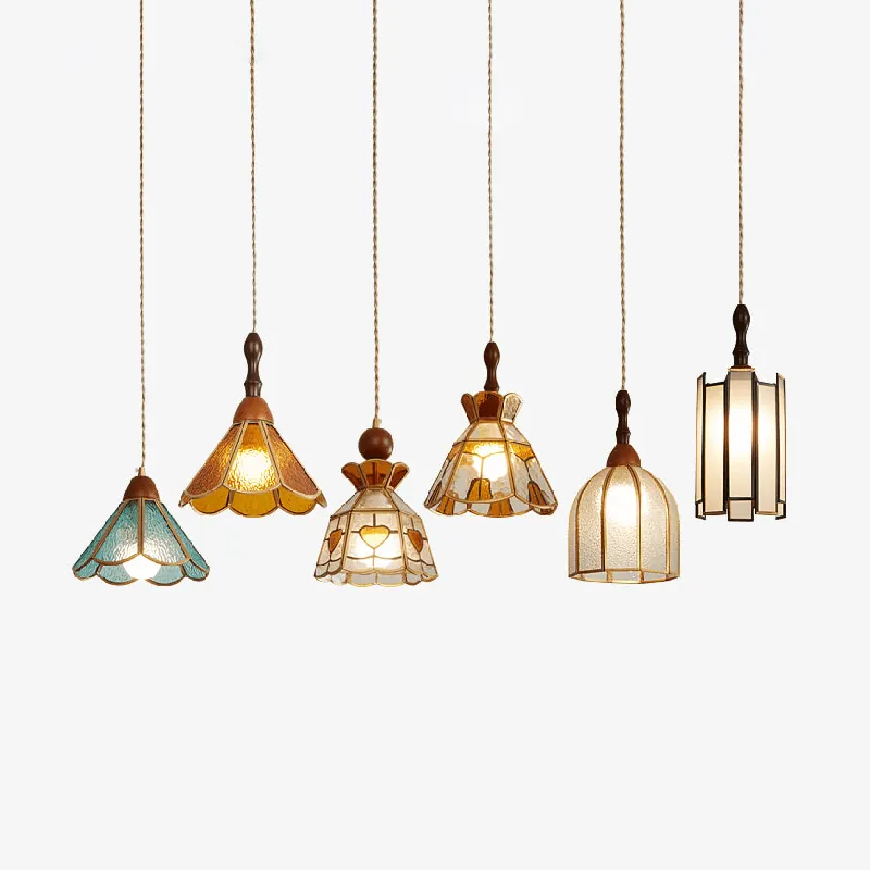 Florace Vintage-Hängelampe aus Holz und Glas