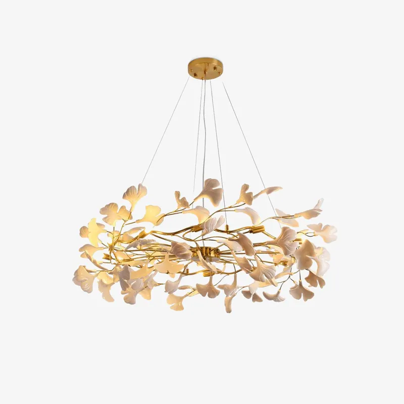 Aurora Skulpturaler Ginkgo-Blatt-Keramik-Luster