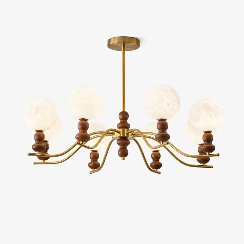 Virelle Eleganter Mond-Globuslüster aus Messing und Holz