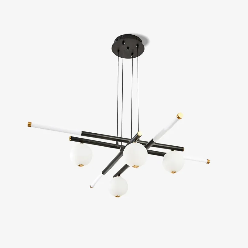Kronleuchter Stangen und Globus Schwarz Weiß Modern