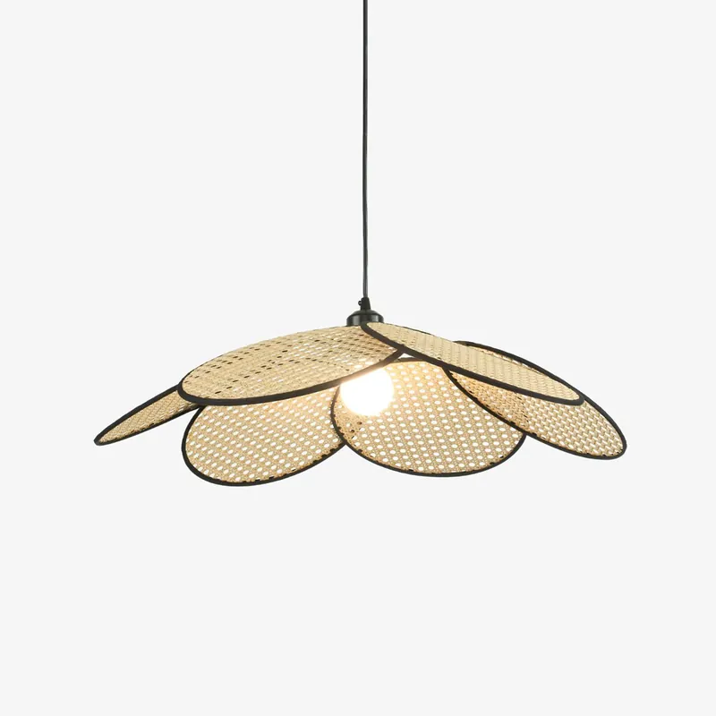 Vemarora Premium Eleganz Blüten Rattan Stoff Pendelleuchte