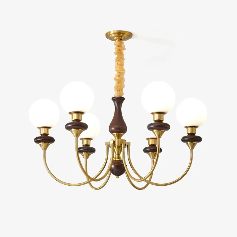 Lustra Retro Messing Nussbaum Glas Kronleuchter