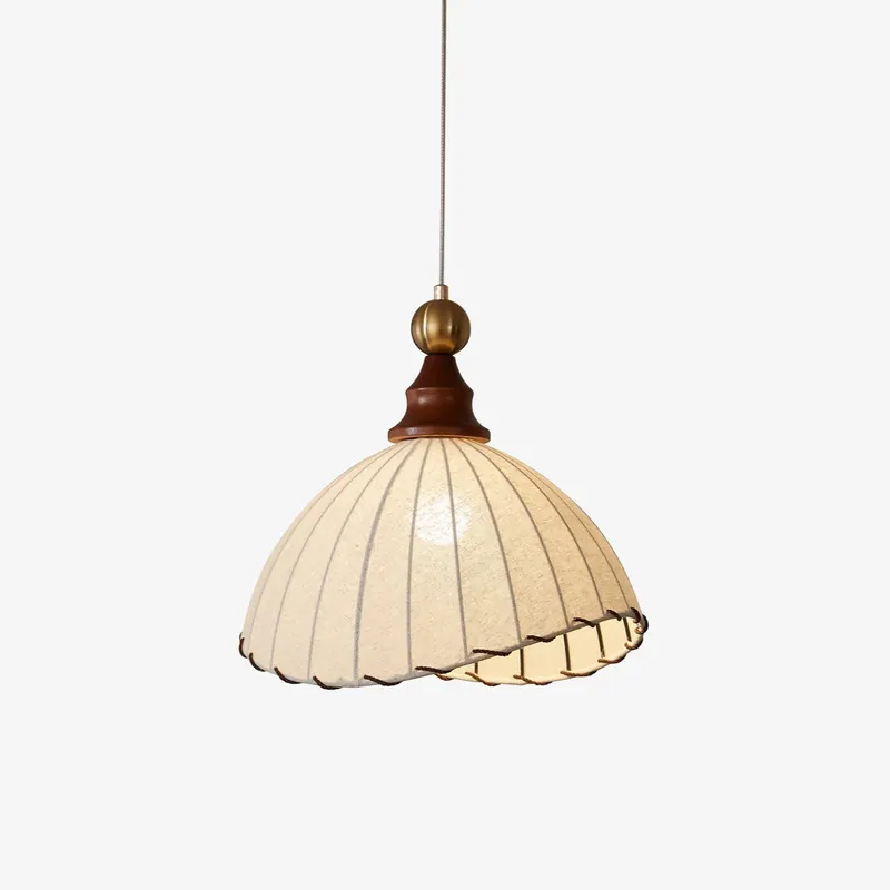 Thalira Elegante Pendelleuchte aus Holz und Stoff