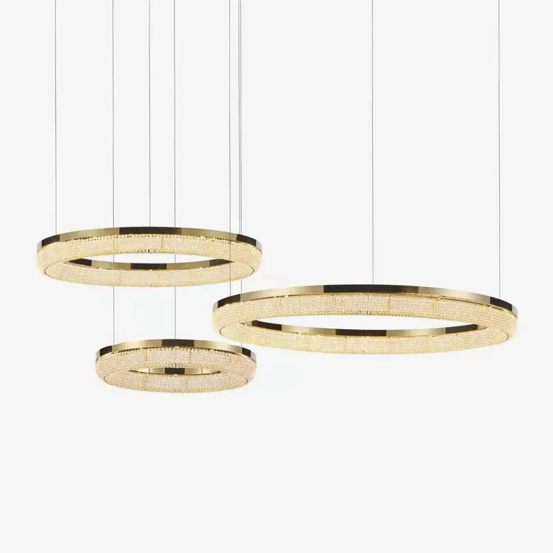 Lustra Runder Kronleuchter mit Ring Kristall Gold LED
